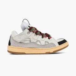 Lanvin Leather Curb Sneaker White Grey Black