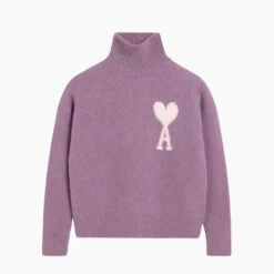 Ami Paris Pull Col Cheminée Ami De Coeur Blanc Lilas