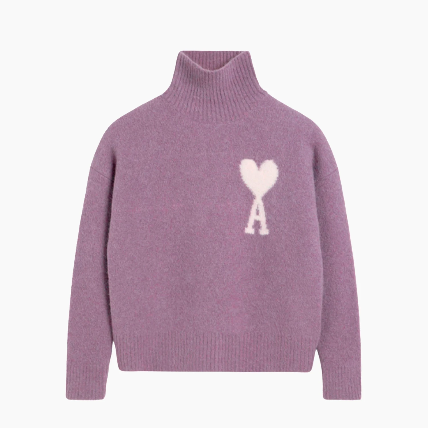 Ami Paris Pull Col Cheminée Ami De Coeur Blanc Lilas