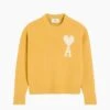 Ami Paris Pull Maille Ami De Coeur Blanc Moutarde