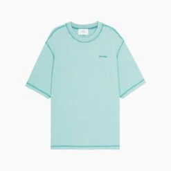 Ami Paris T-Shirt Logo Brodé Bleu Délavé