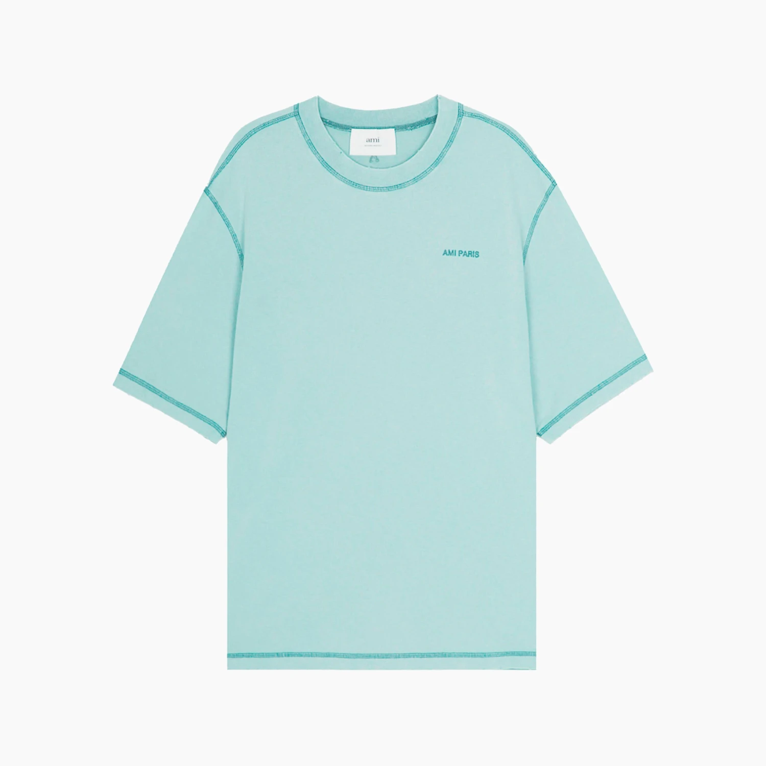 Ami Paris T-Shirt Logo Brodé Bleu Délavé 1 Ami Paris T-Shirt Logo Brodé Bleu Délavé