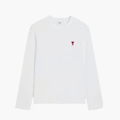 Ami Paris T-Shirt Manches Longues Coeur Rouge Blanc