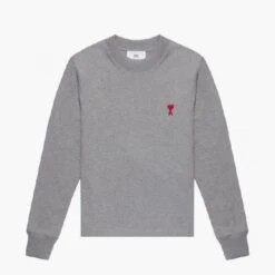 Ami Paris T-Shirt Manches Longues Coeur Rouge Gris