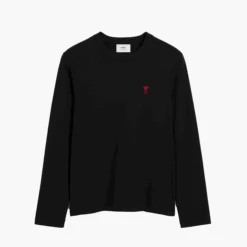 Ami Paris T-Shirt Manches Longues Coeur Rouge Noir