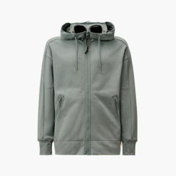 CP Company Hoodie Zippé Diagonal Raised Bleu Gris