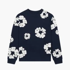 Denim Tears T-Shirt Manches Longues The Cotton Wreath Bleu Marine