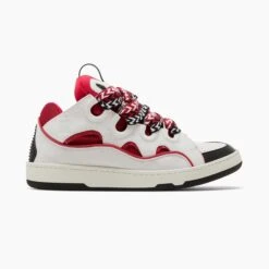 Lanvin Leather Curb Sneaker White Red