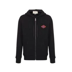 Gucci Gucci Logo Pattern Hooded Zipper Hoodie Black
